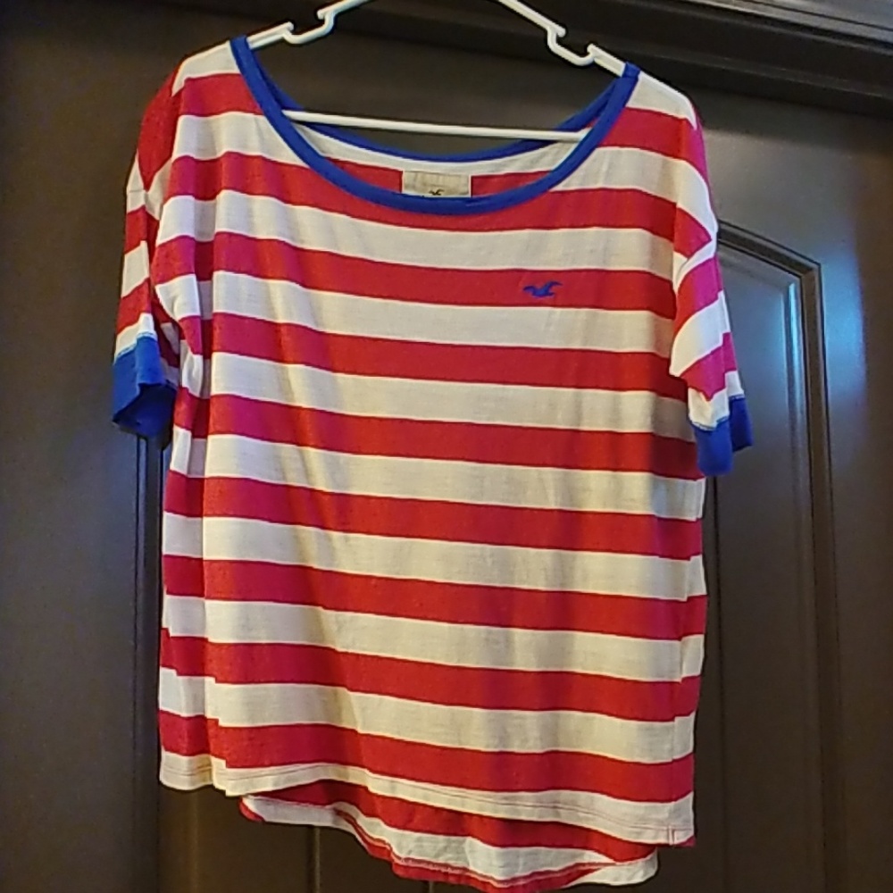 Hollister pink & white striped shirt